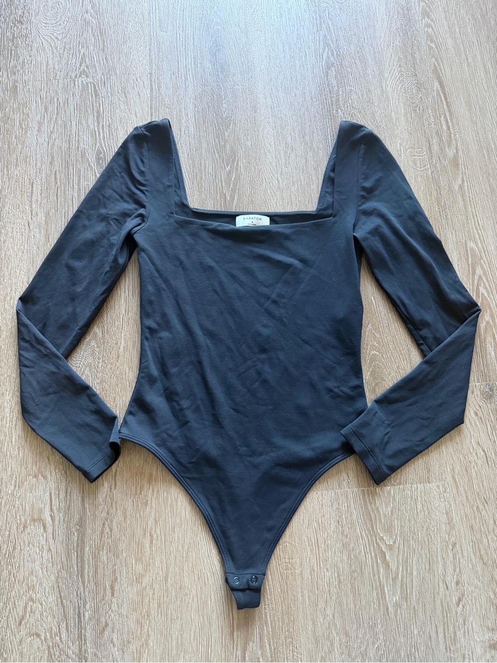 Aritzia Babaton Black Squareneck Long Sleeve Bodysuit